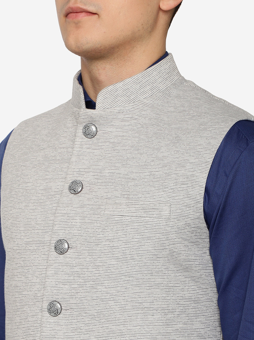 Grey Solid Regular Fit Bandhgala Jacket | Greenfibre