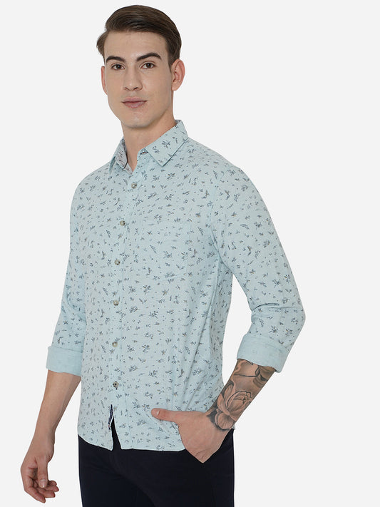 Glacier Grey Printed Slim Fit Semi Casual Shirt | Greenfibre