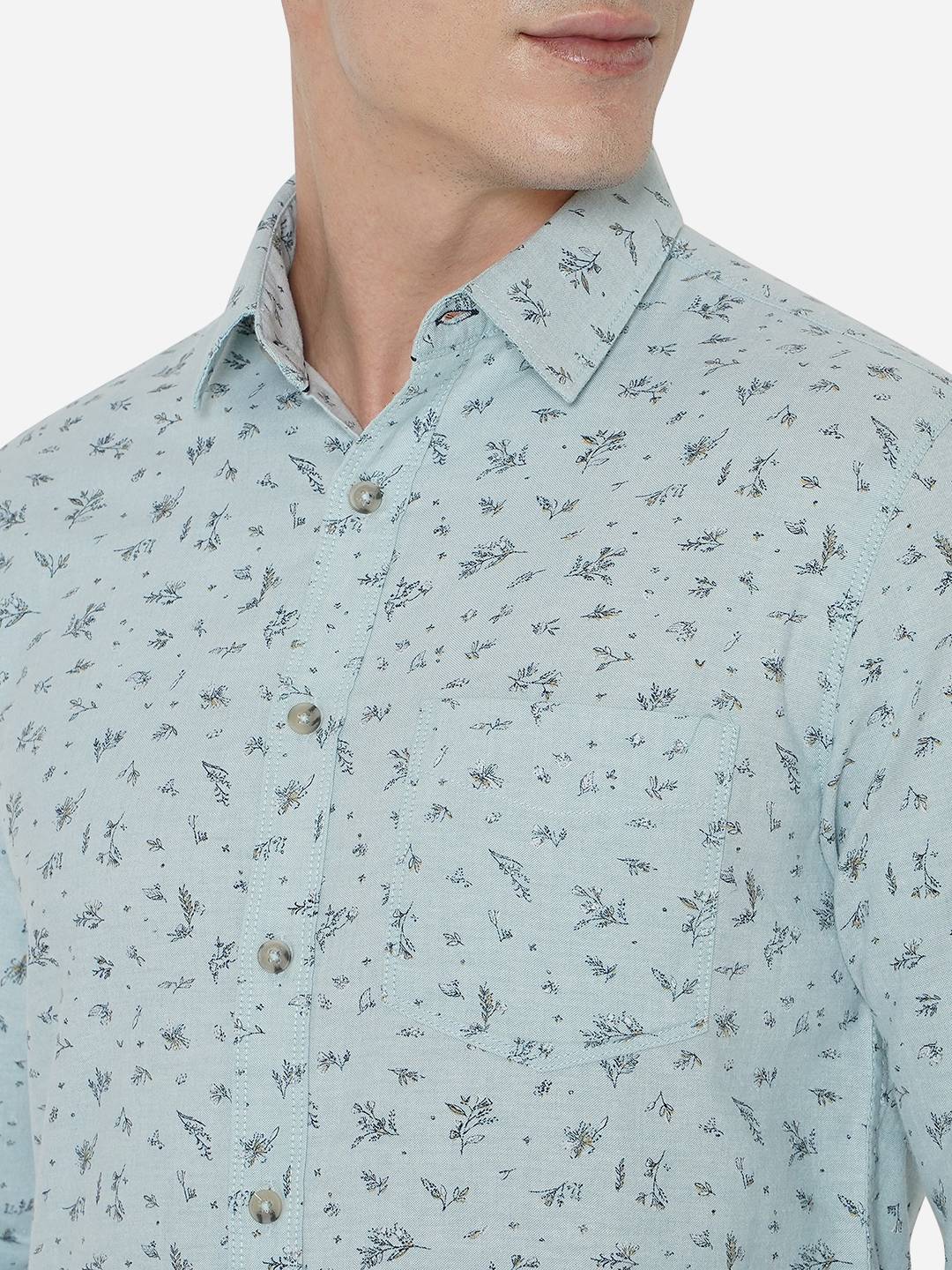 Glacier Grey Printed Slim Fit Semi Casual Shirt | Greenfibre