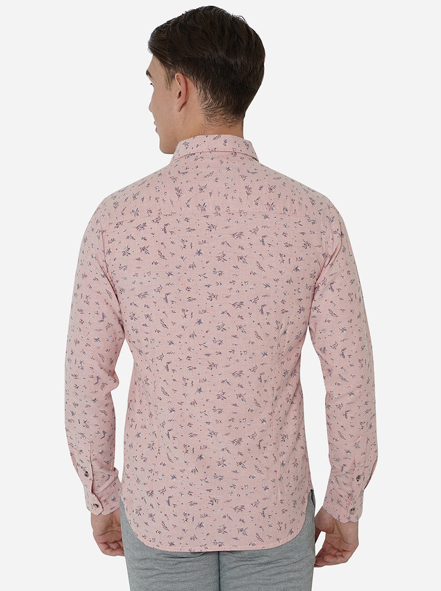 Light Pink Printed Slim Fit Semi Casual Shirt | Greenfibre