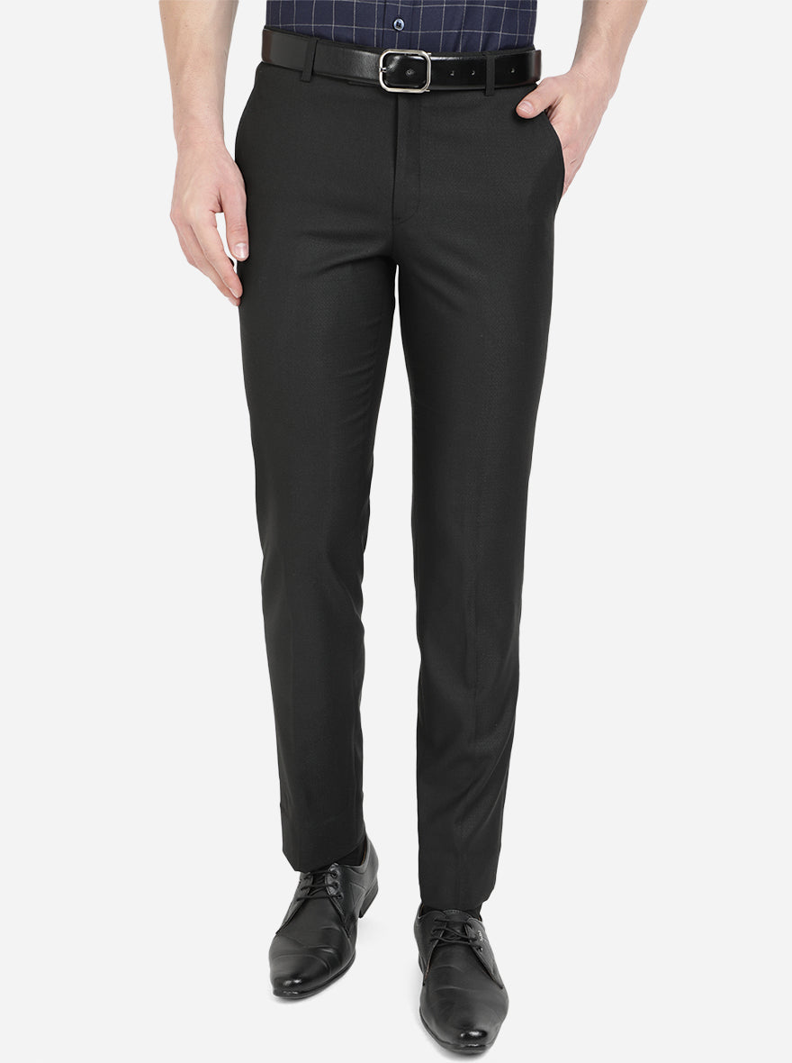 Black Solid Slim Fit Formal Trouser | Greenfibre