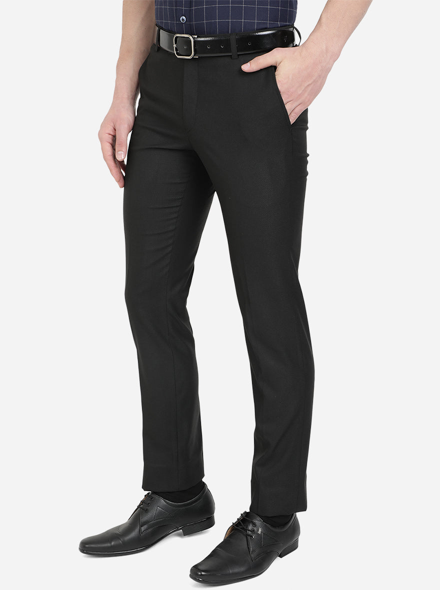 Black Solid Slim Fit Formal Trouser | Greenfibre