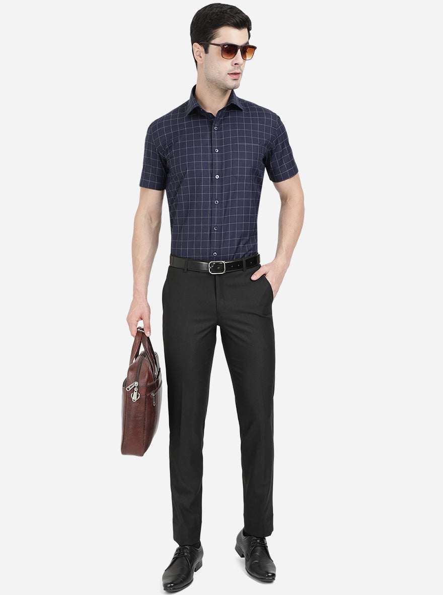 Black Solid Slim Fit Formal Trouser | Greenfibre