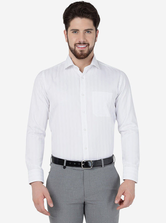 White Striped Slim Fit Formal Shirt | Greenfibre