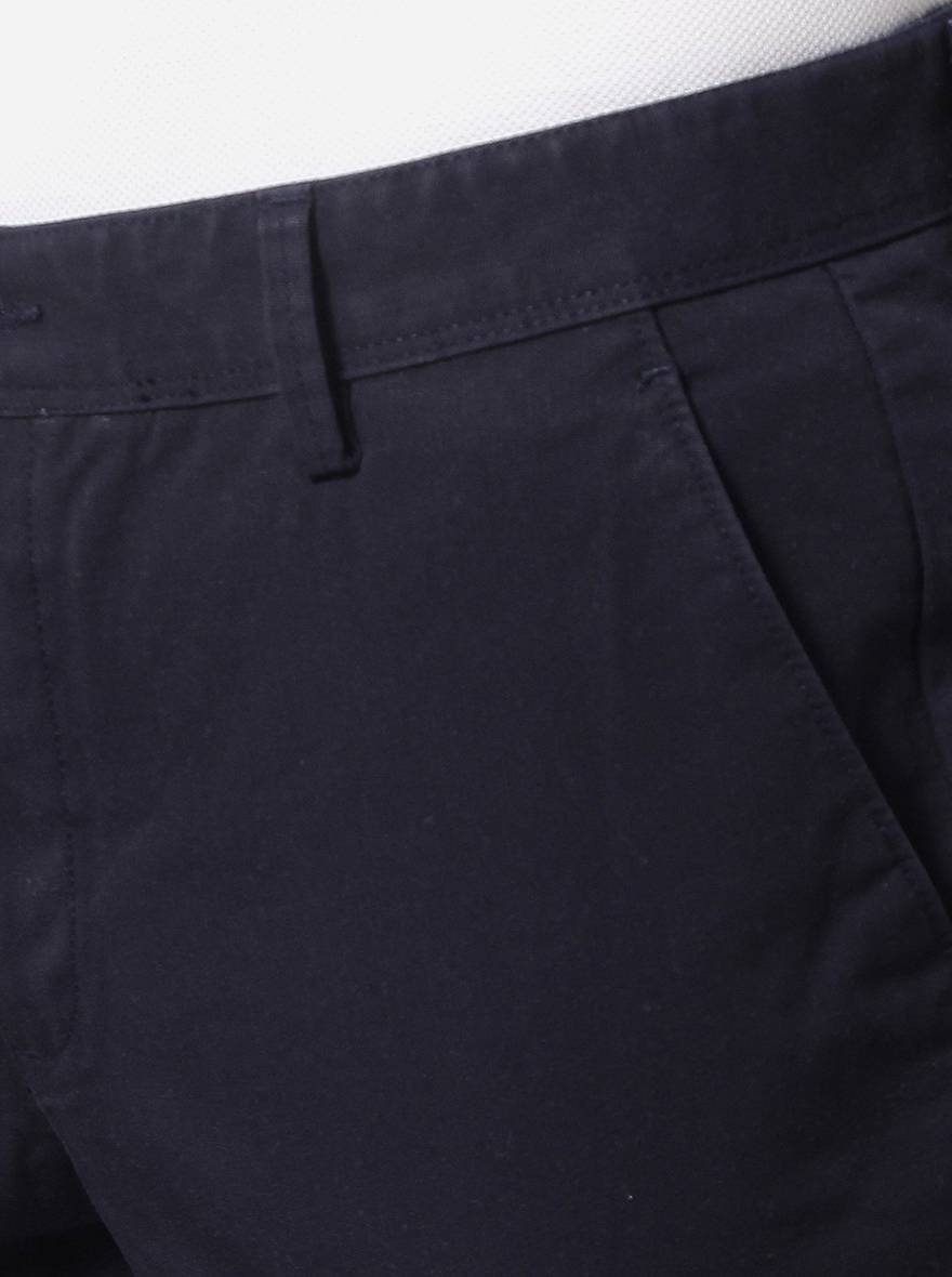 Navy Blue Solid Slim Fit Casual Trouser | Greenfibre