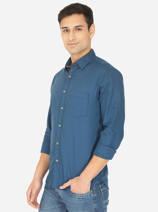 Dark Blue Solid Slim Fit Semi Casual Shirt | Greenfibre