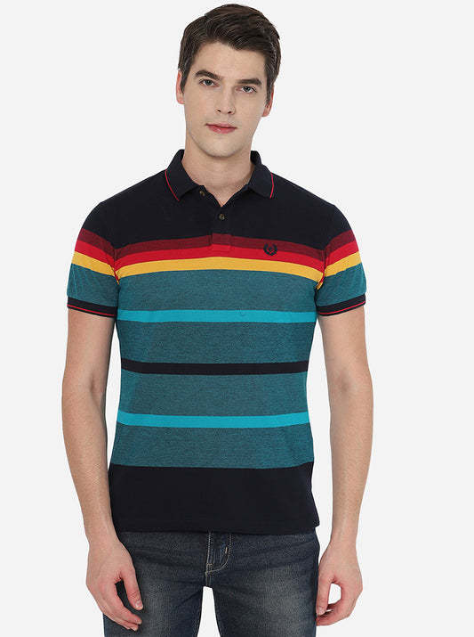 Multicolor Striped Slim Fit Polo T-Shirt | Greenfibre