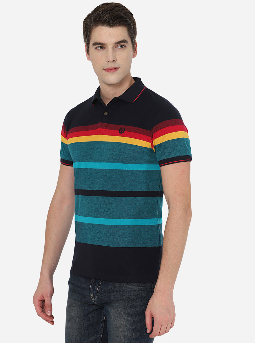 Multicolor Striped Slim Fit Polo T-Shirt | Greenfibre