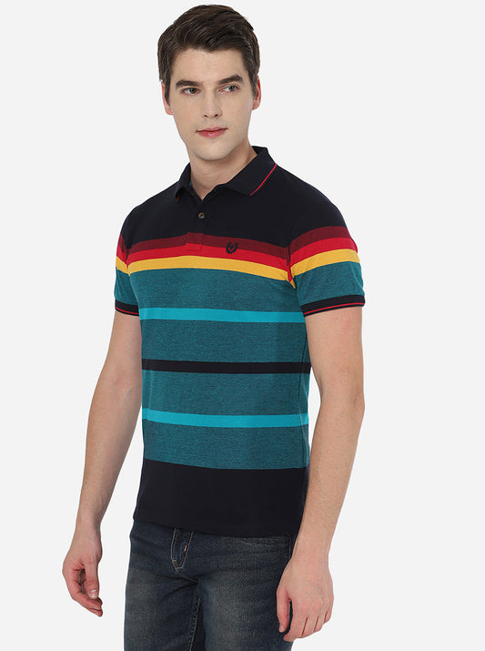Multicolor Striped Slim Fit Polo T-Shirt | Greenfibre