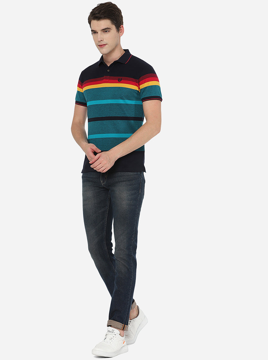 Multicolor Striped Slim Fit Polo T-Shirt | Greenfibre
