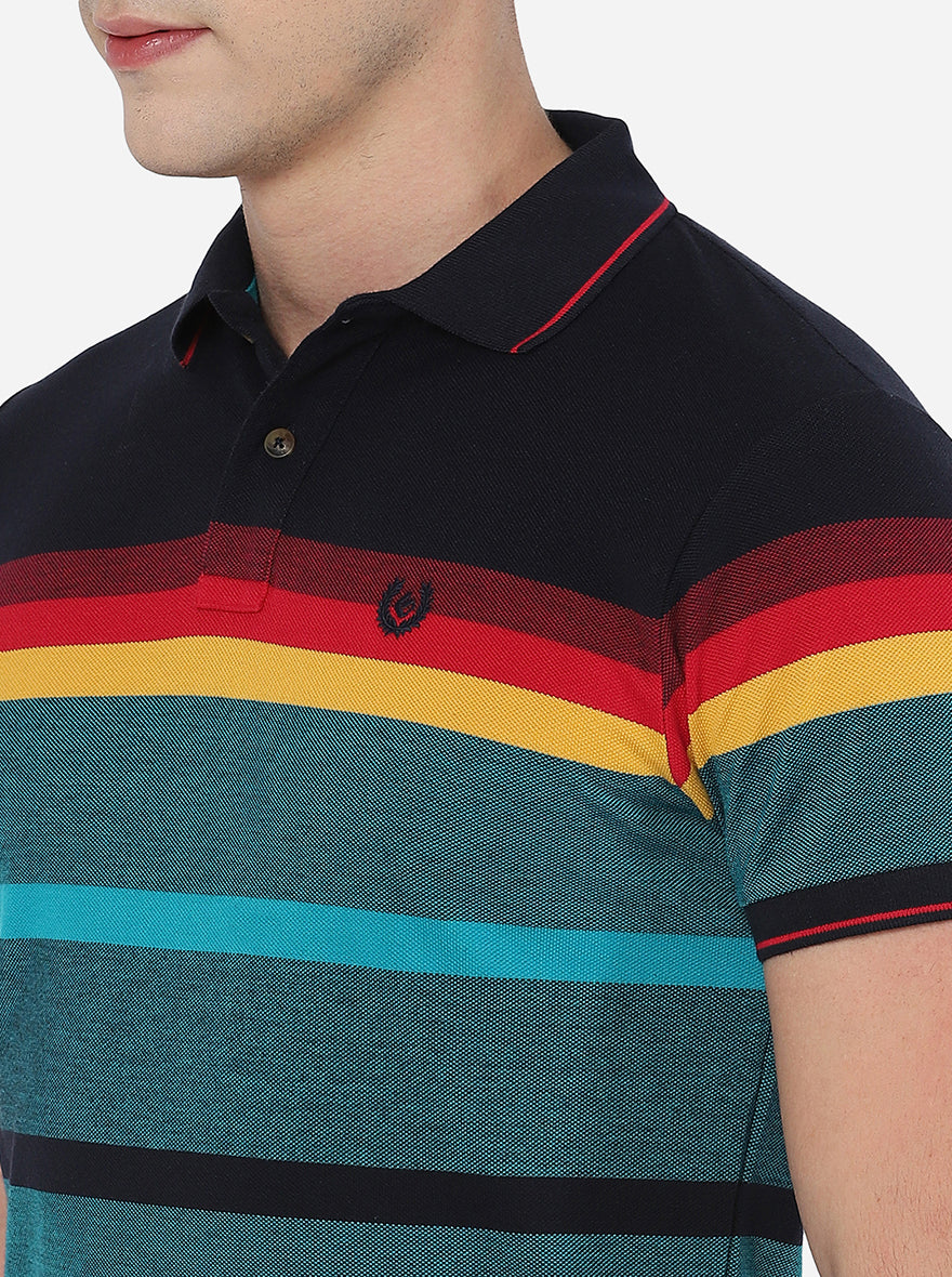 Multicolor Striped Slim Fit Polo T-Shirt | Greenfibre