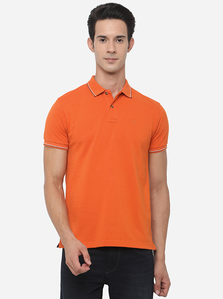 Burnt Orange Solid Slim Fit Polo T-Shirt Greenfibre