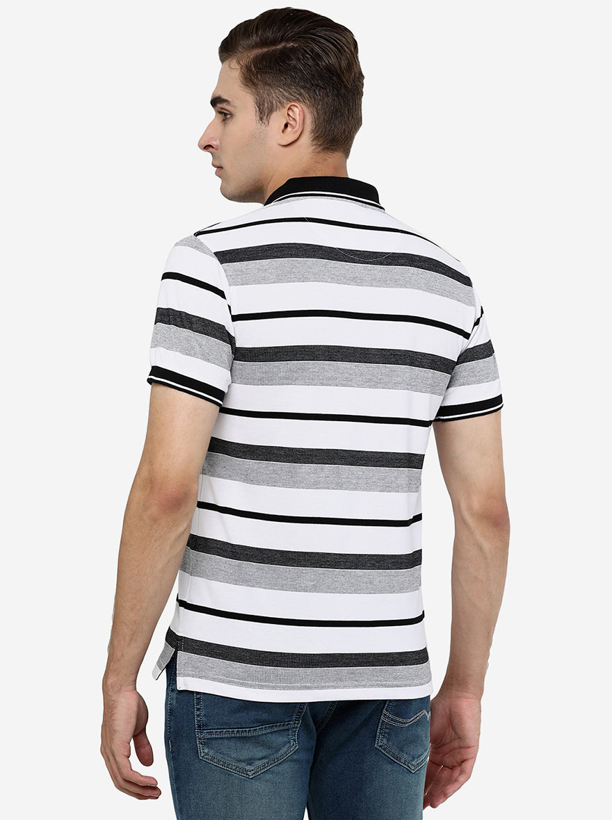 Black & White Striped Slim Fit Polo T-Shirt | Greenfibre