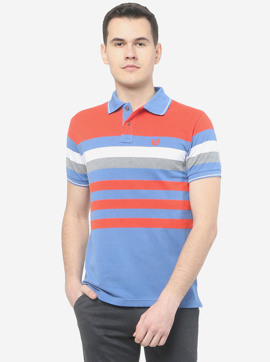 Multicolor Striped Slim Fit Polo T-Shirt | Greenfibre