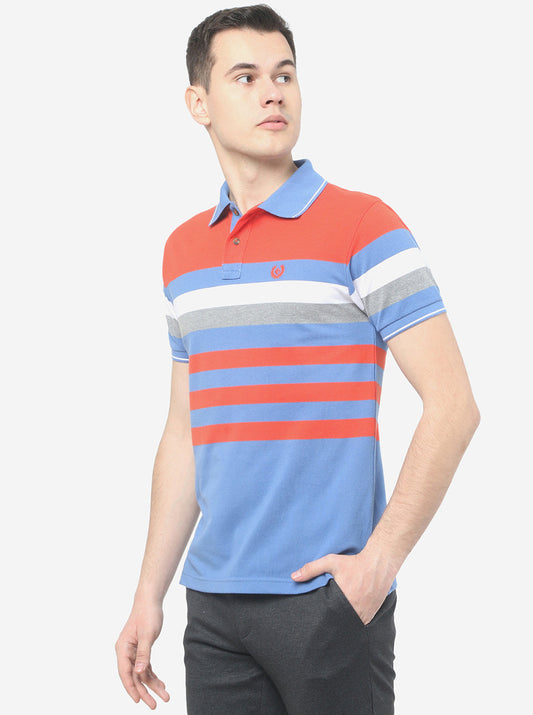 Multicolor Striped Slim Fit Polo T-Shirt | Greenfibre