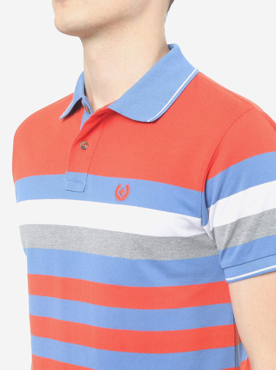 Multicolor Striped Slim Fit Polo T-Shirt | Greenfibre