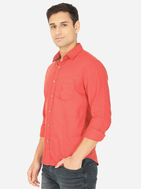 Spice Red Solid Slim Fit Semi Casual Shirt | Greenfibre