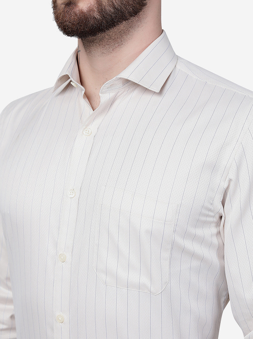 Beige Striped Slim Fit Formal Shirt | Greenfibre