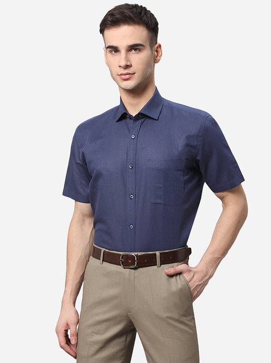 Navy Blue Solid Regular Fit Formal Shirt | Greenfibre