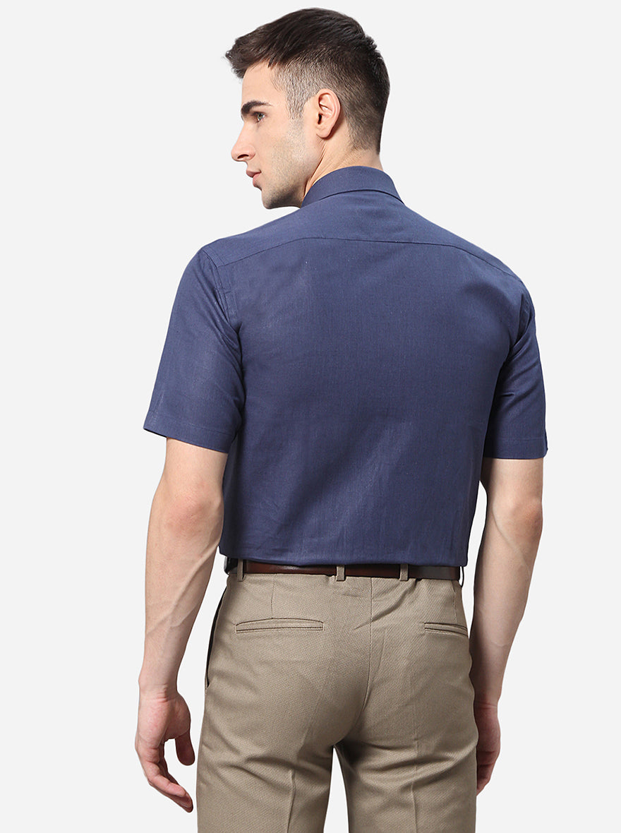 Navy Blue Solid Regular Fit Formal Shirt | Greenfibre