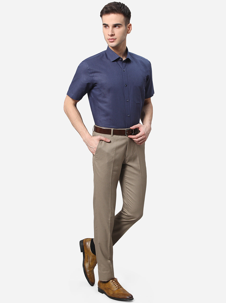 Navy Blue Solid Regular Fit Formal Shirt | Greenfibre