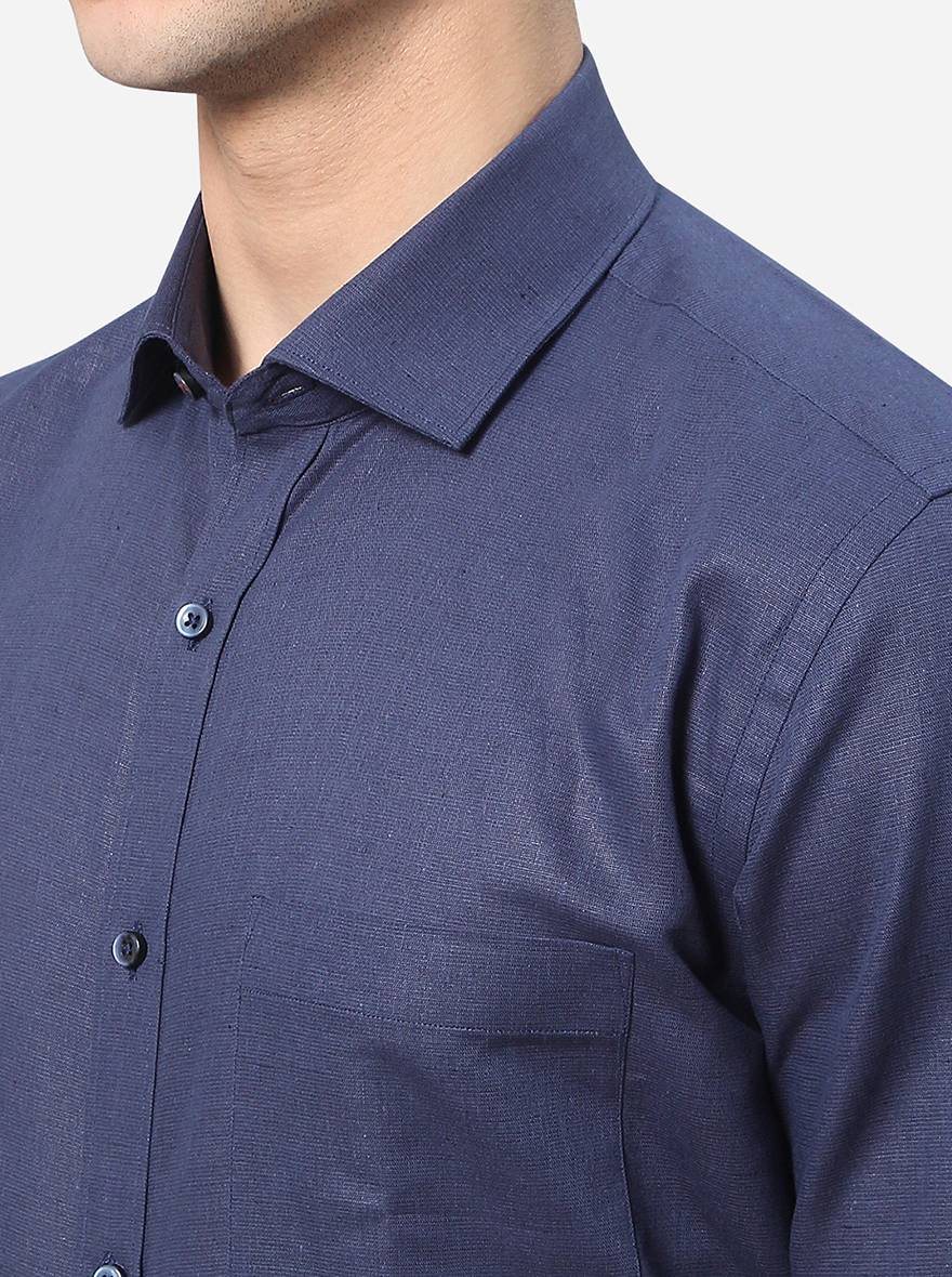 Navy Blue Solid Regular Fit Formal Shirt | Greenfibre