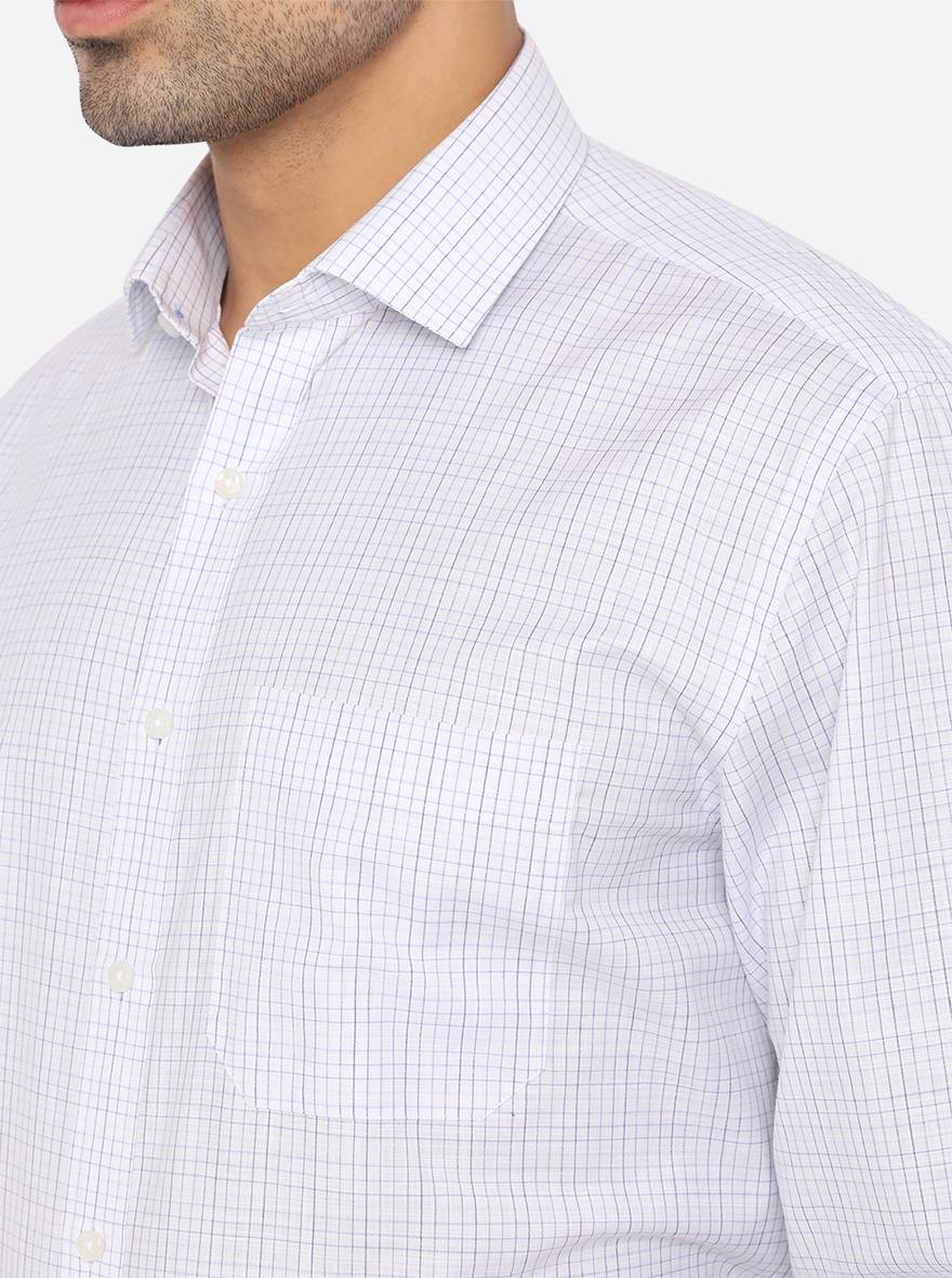 White & Blue Checked Regular Fit Formal Shirt | Greenfibre