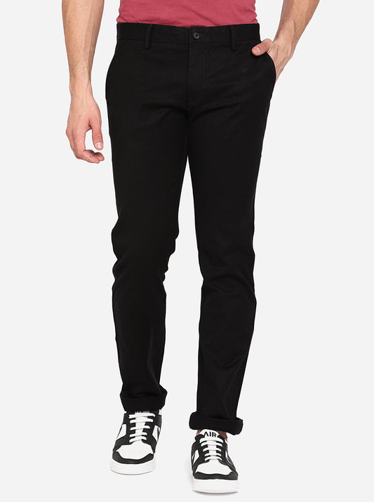 Black Solid Super Slim Fit Casual Trouser | Greenfibre