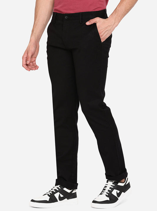 Black Solid Super Slim Fit Casual Trouser | Greenfibre