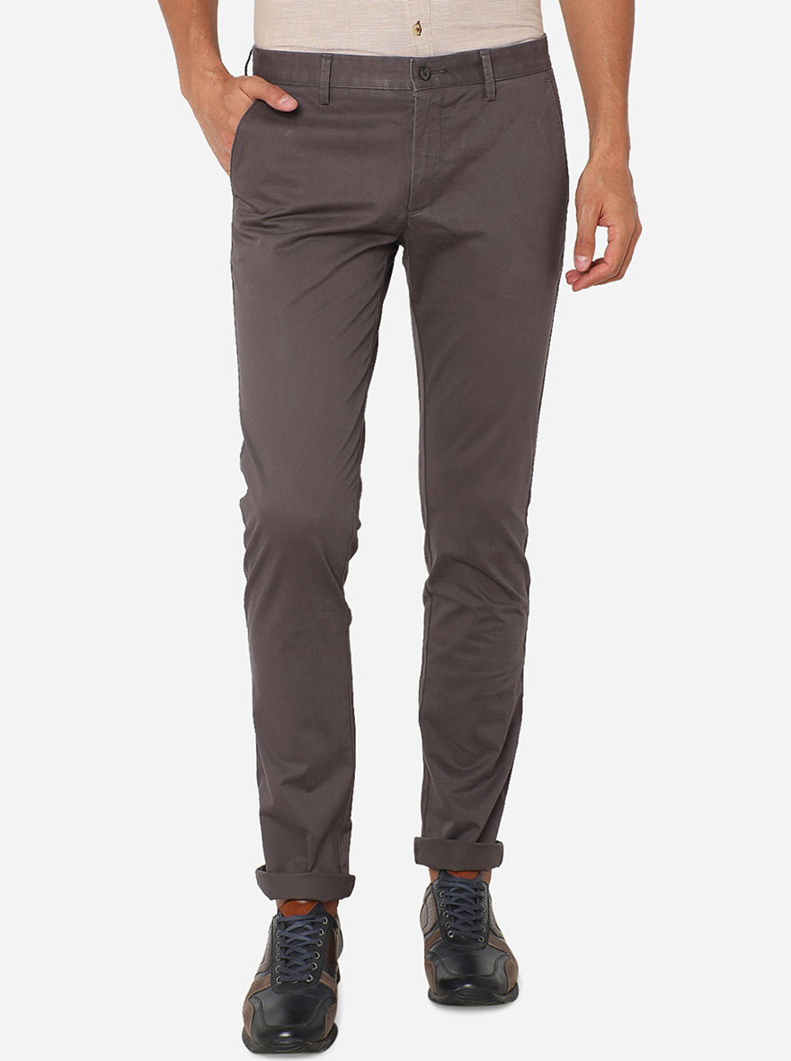 Dark Grey Solid Super Slim Fit Casual Trouser | Greenfibre