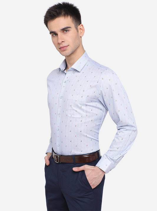 Sky Blue Printed Slim Fit Formal Shirt | Greenfibre