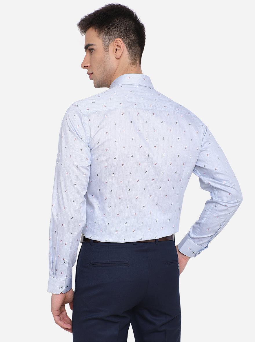 Sky Blue Printed Slim Fit Formal Shirt | Greenfibre