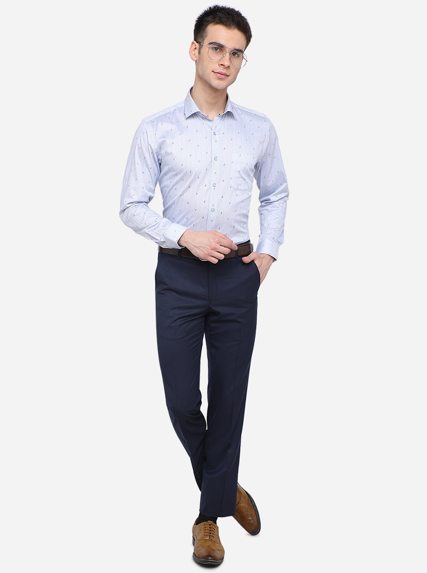 Sky Blue Printed Slim Fit Formal Shirt | Greenfibre