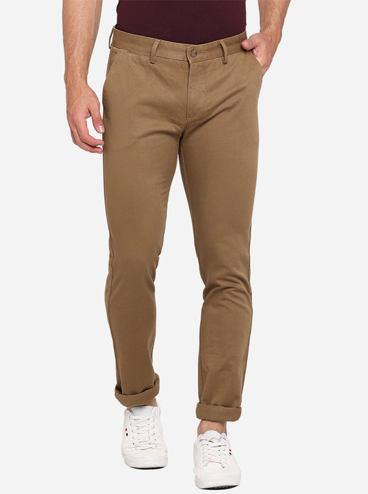 Brown Solid Super Slim Fit Casual Trouser | Greenfibre