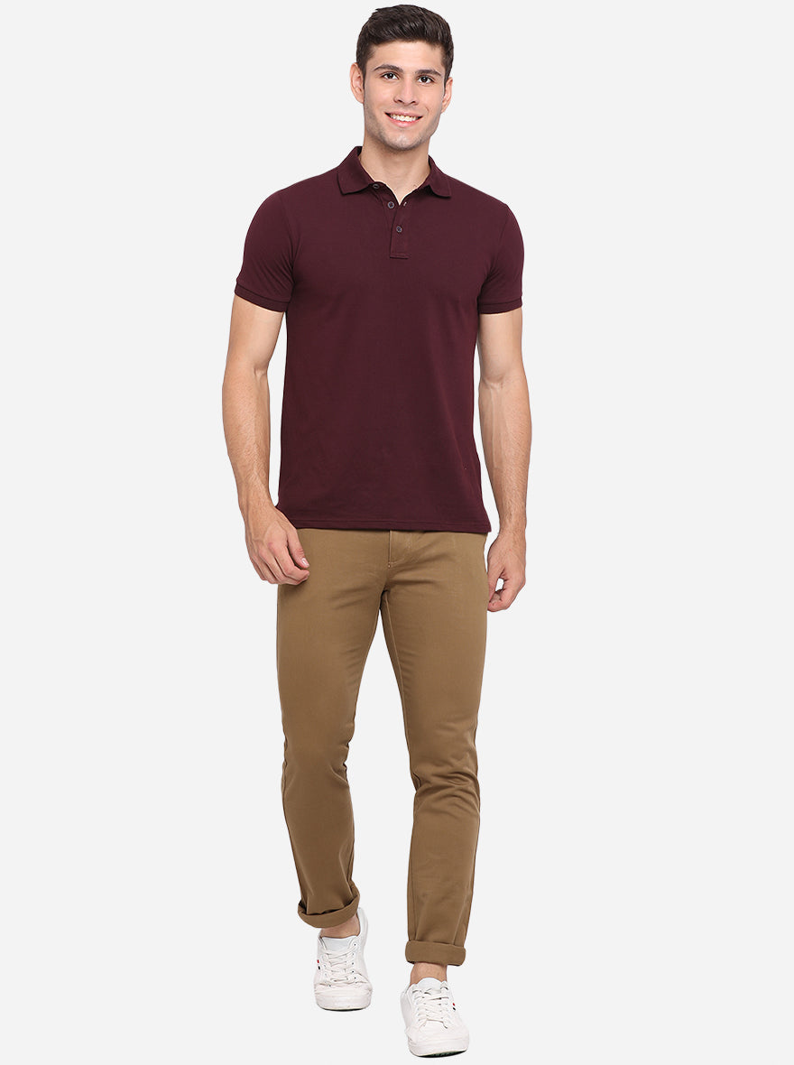 Brown Solid Super Slim Fit Casual Trouser | Greenfibre