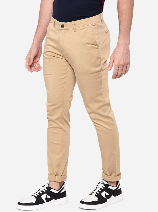 Khaki Solid Neo Fit Casual Trouser | Greenfibre