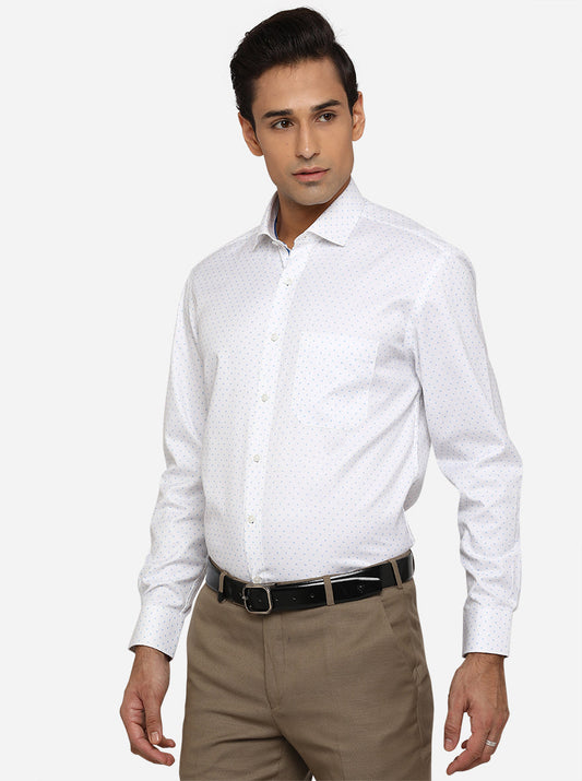 White & Sky Blue Printed Regular Fit Formal Shirt | Greenfibre