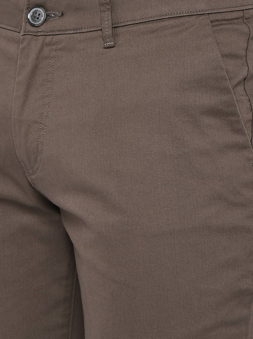 Brown Solid Neo Fit Casual Trouser | Greenfibre