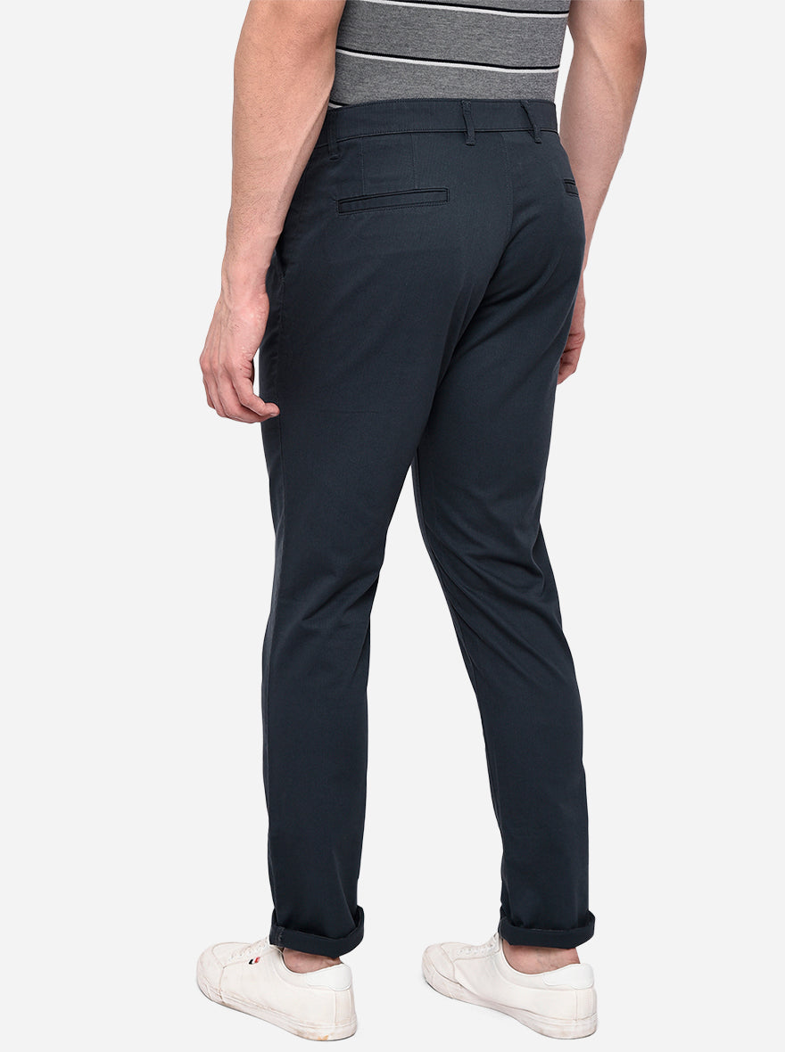 Blue Solid Neo Fit Casual Trouser | Greenfibre