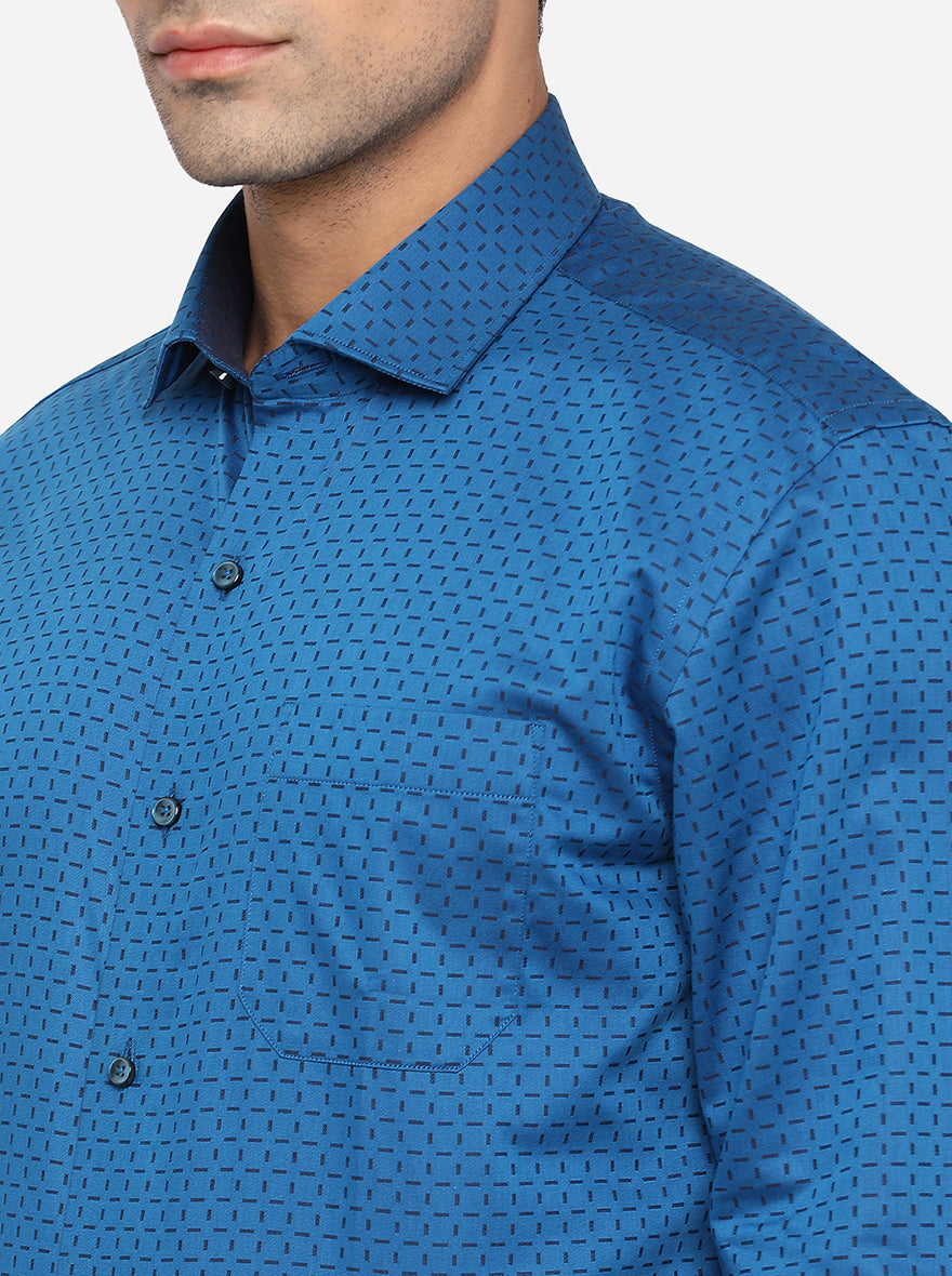 Turquoies Blue Dobby Slim Fit Formal Shirt | Greenfibre