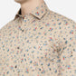 Beige & Blue Printed Slim Fit Party Wear Shirt | Greenfibre