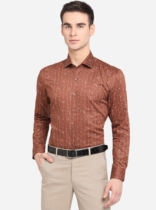 Brown Printed Slim Fit Formal Shirt | Greenfibre