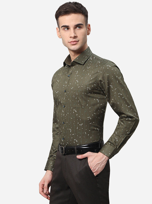 Dark Green Printed Slim Fit Formal Shirt | Greenfibre