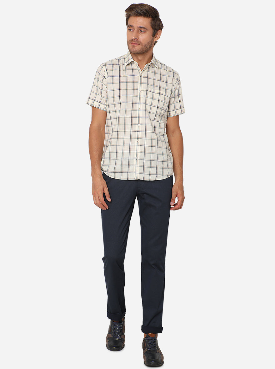 Navy Blue Solid Slim Fit Casual Trouser | Greenfibre
