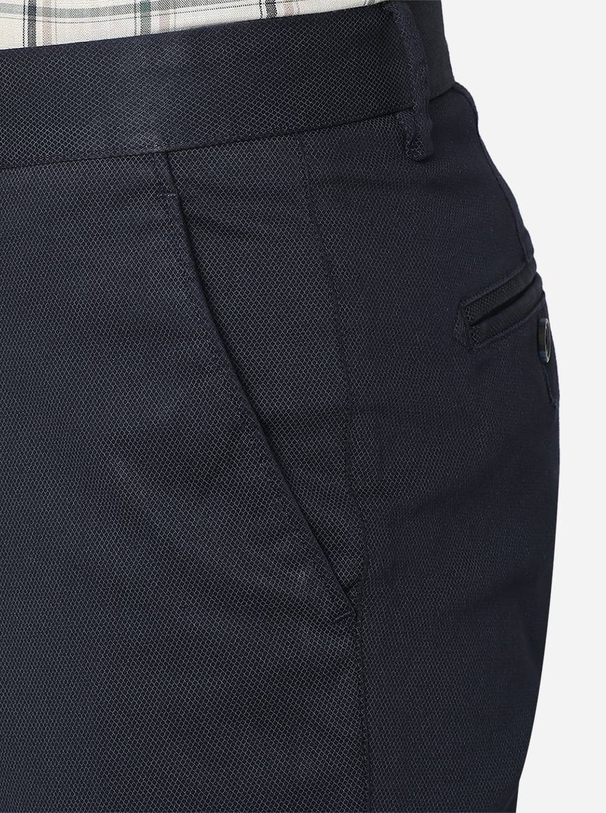 Navy Blue Solid Slim Fit Casual Trouser | Greenfibre