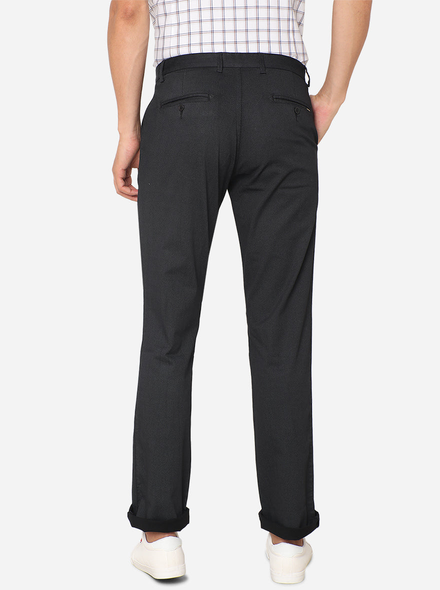 Black Solid Slim Fit Casual Trouser | Greenfibre