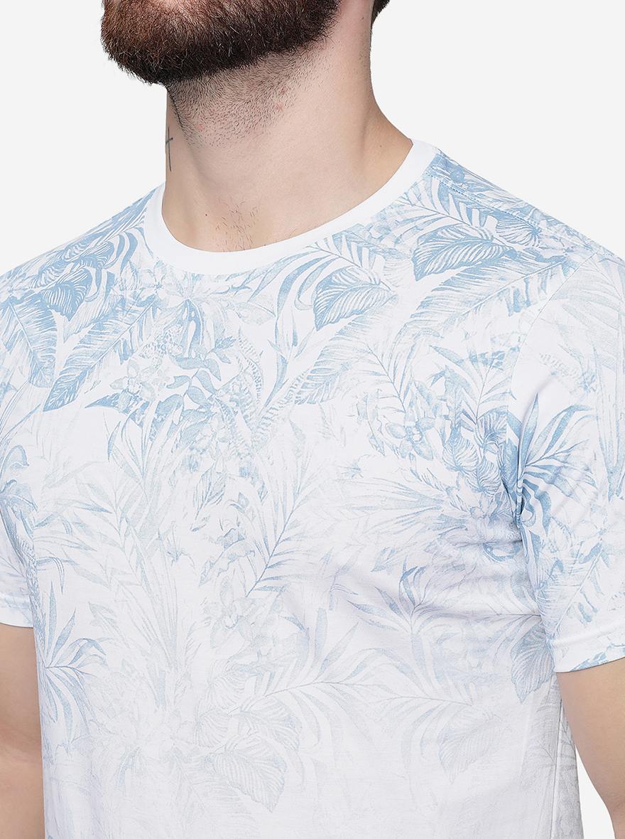White Printed Slim Fit T-Shirt | Greenfibre