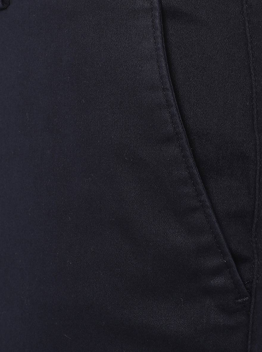 Navy Blue Solid Slim Fit Casual Trouser | Greenfibre