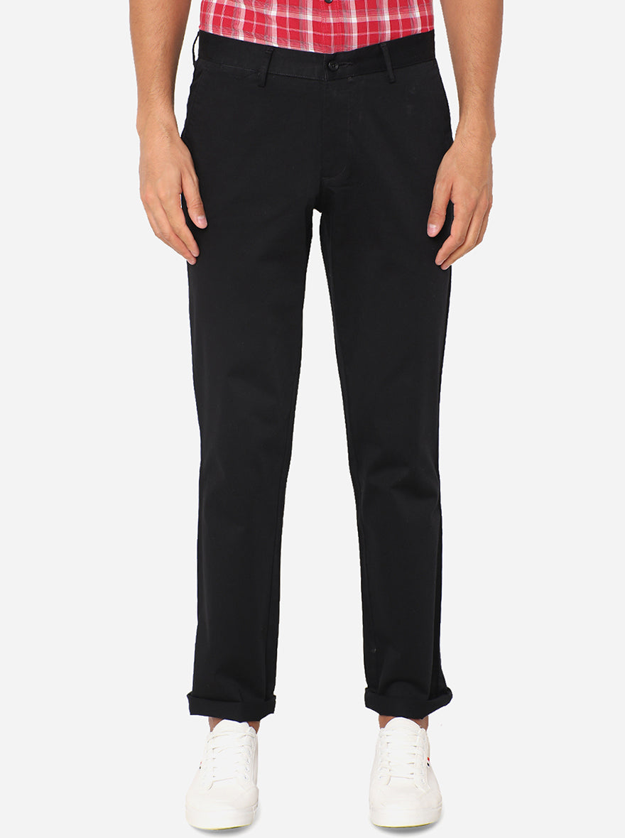 Black Solid Slim Fit Casual Trouser | Greenfibre