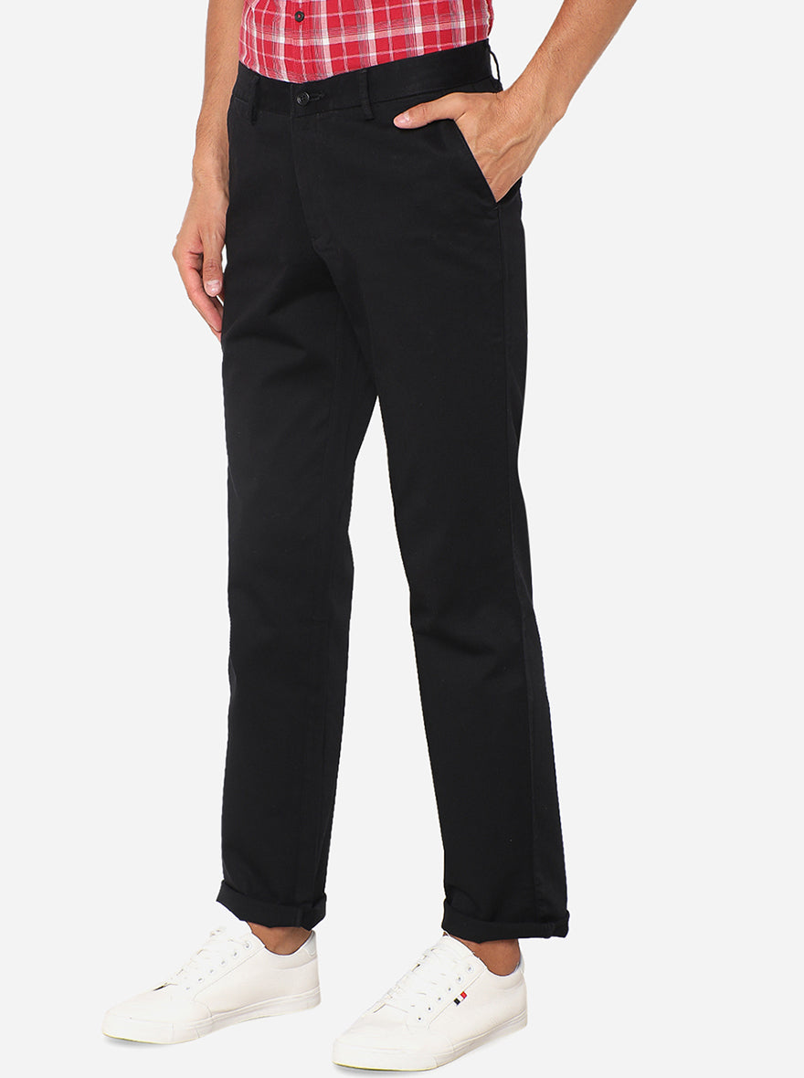 Black Solid Slim Fit Casual Trouser | Greenfibre